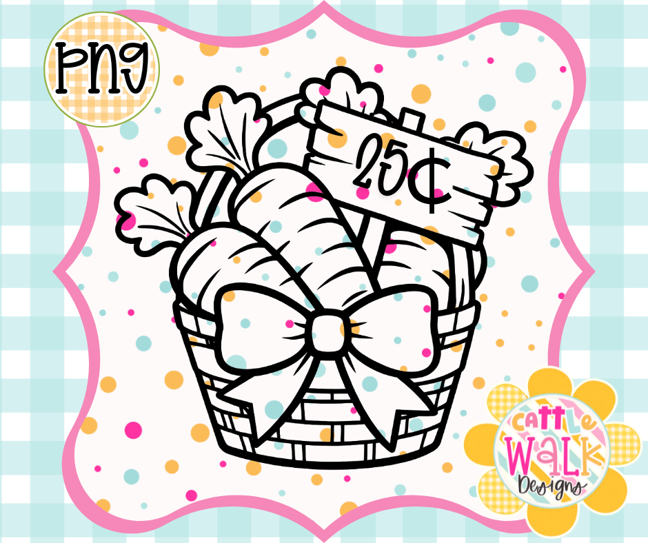 Carrot Basket PNG | Farmers Market Spring Design | Bold Outline Freshie Digital Download