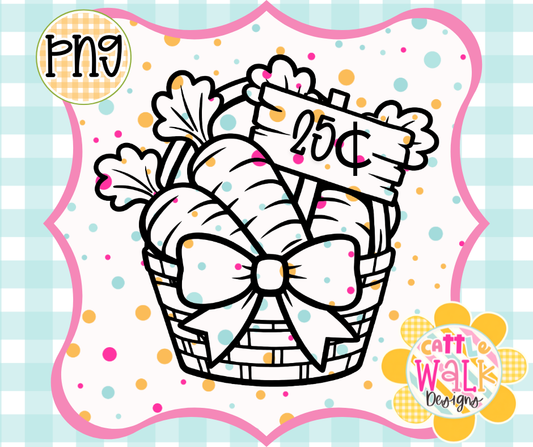 Carrot Basket PNG | Farmers Market Spring Design | Bold Outline Freshie Digital Download
