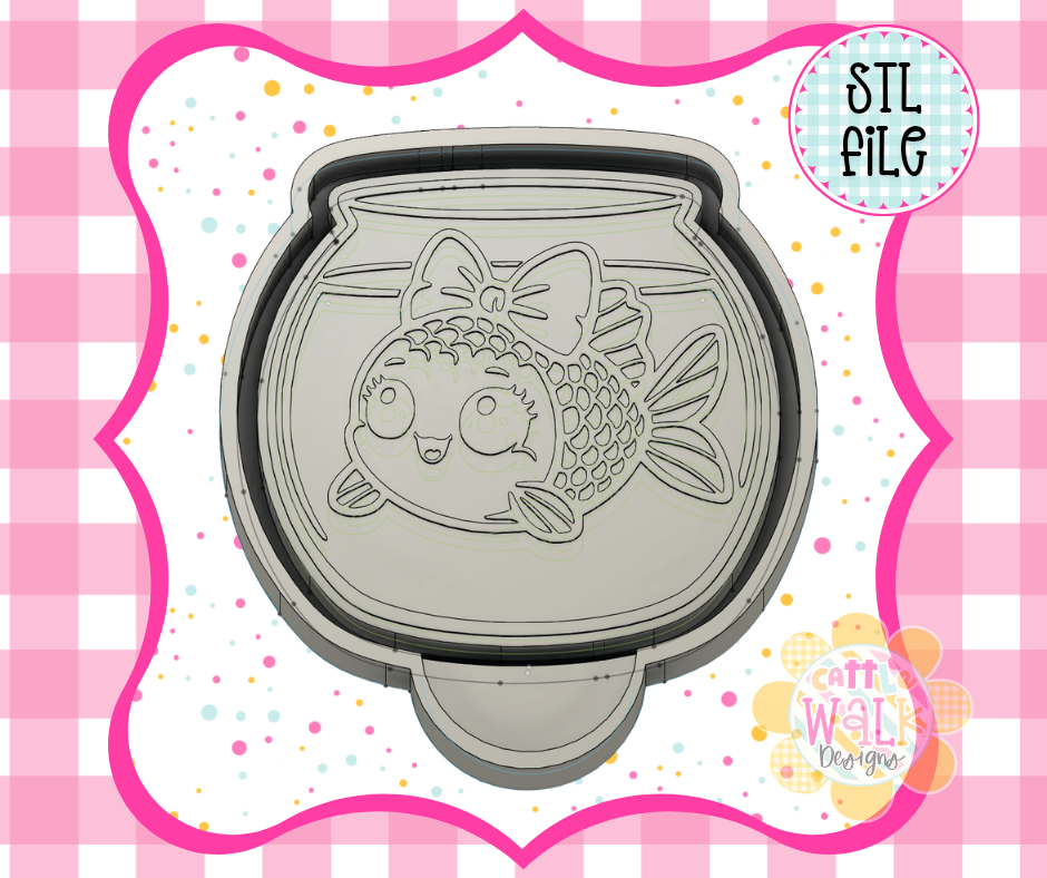 Kawaii Fish Bowl Freshie Mold STL | Cute Bow Fish Freshie STL File | Aquarium Fish Mold | 3D Printed Freshie Mold | Cattle Walk Designs