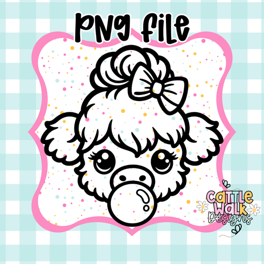 Highland Cow Bubblegum PNG | Cute Cow Head PNG | Kawaii Cow Girl Design | Freshie & Sublimation PNG