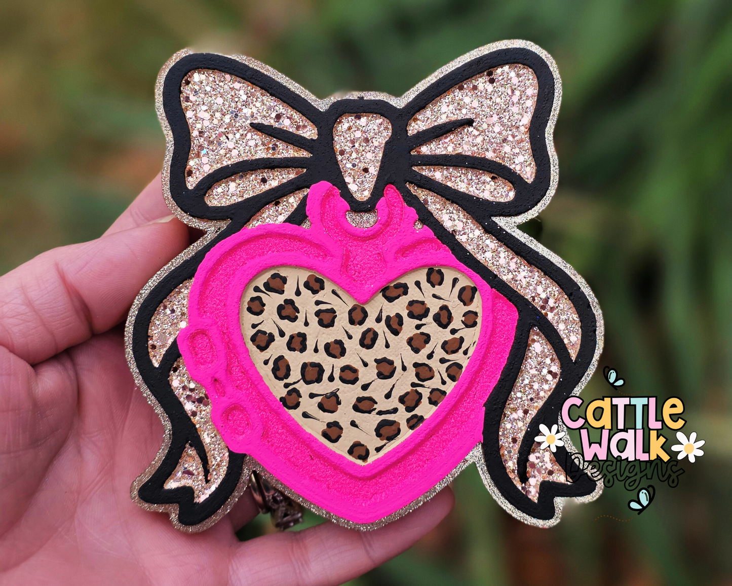 Leopard Heart Locket Bow Freshie | Pink Pop Car Freshener | Glam Car Charm | Ready to Ship