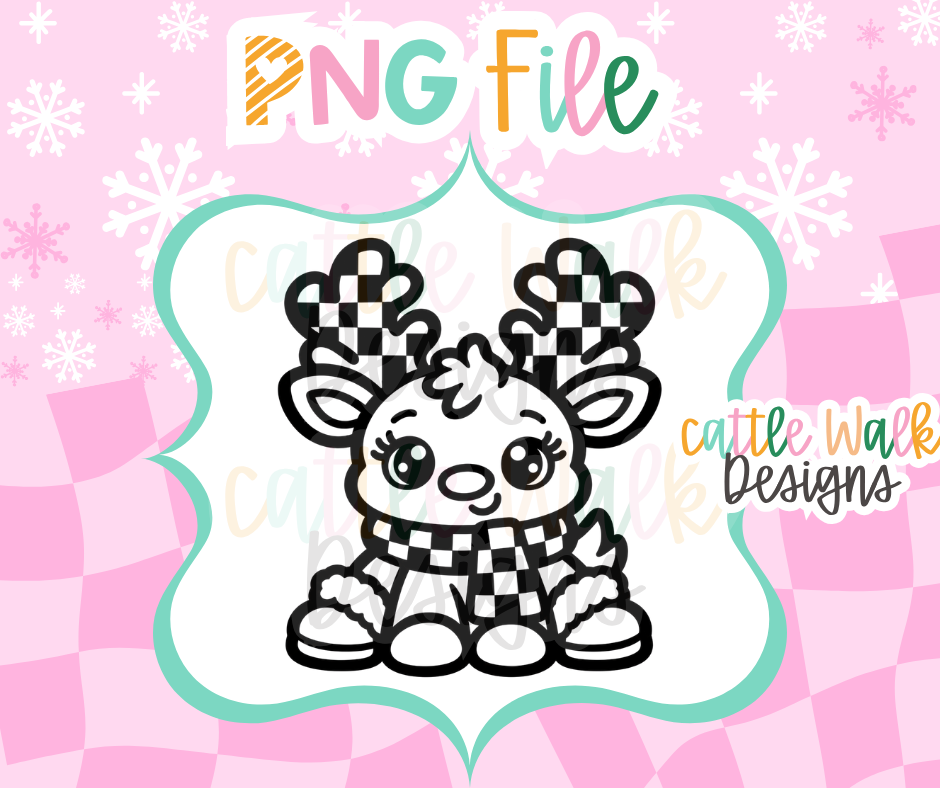 Cute Christmas Reindeer PNG | Checkered Reindeer PNG | Winter Reindeer Freshie Design | Christmas Freshie Mold PNG | Digital Download
