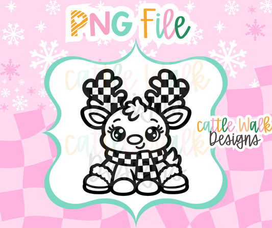 Cute Christmas Reindeer PNG | Checkered Reindeer PNG | Winter Reindeer Freshie Design | Christmas Freshie Mold PNG | Digital Download