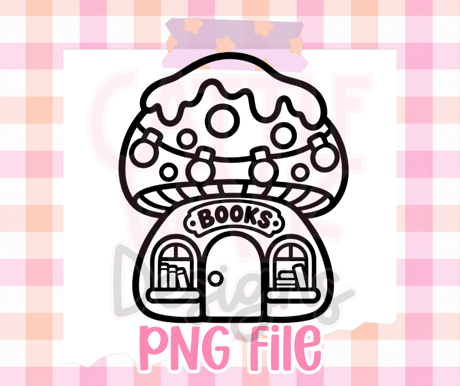 Christmas Mushroom Bookstore PNG | Cute Holiday Bookshop Digital Design