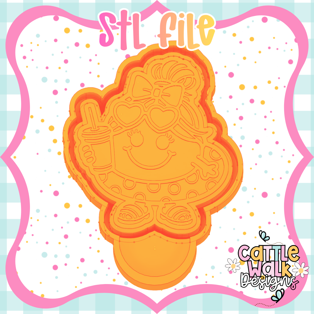 Little Miss Summer Vibes STL File | Kawaii Girl Freshie Mold | CWD-Style Thick Outline | 3D Print File