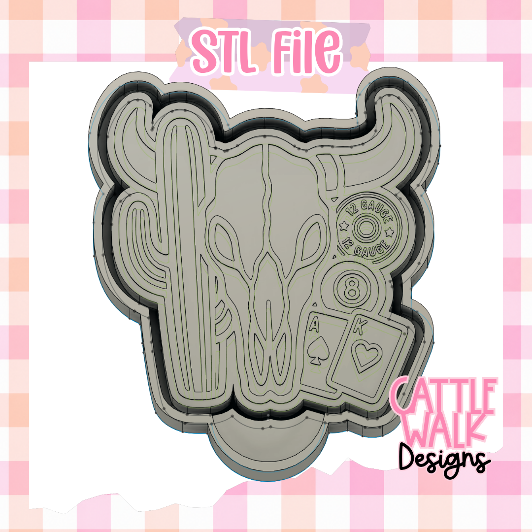 Western Bull Skull & Cactus Freshie Mold STL File | Digital Download