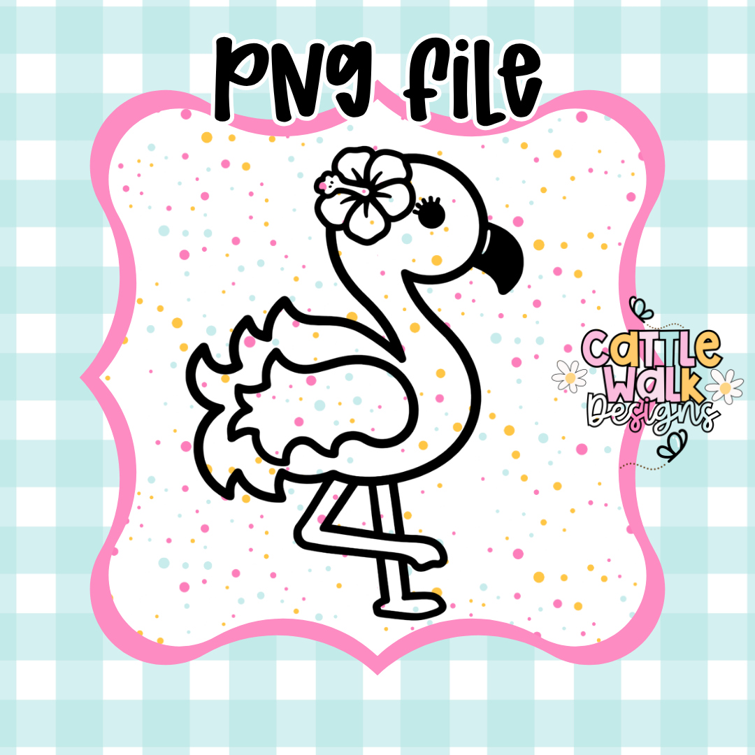 Flamingo PNG File with Hibiscus Flower | Tropical Flamingo PNG | Thick Bold Outline | Mold Maker Friendly | Digital Download (No STL Resale)