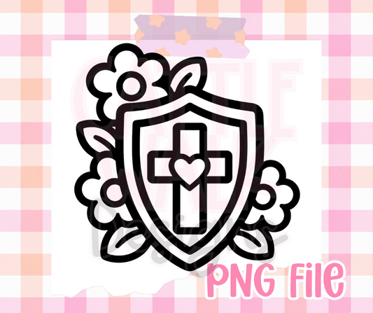 Armor of God Shield PNG | Christian Cross & Floral Faith Digital Download