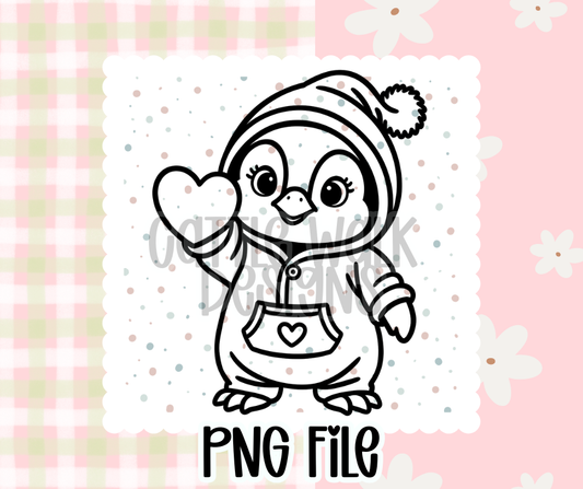 Sweetheart Penguin Valentine Outline – Chunky Bold Freshie PNG