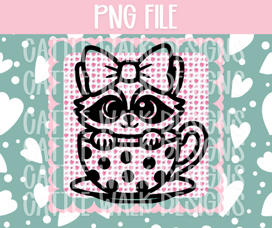 Raccoon in Polka Dot Mug PNG – Cute Freshie Design Template