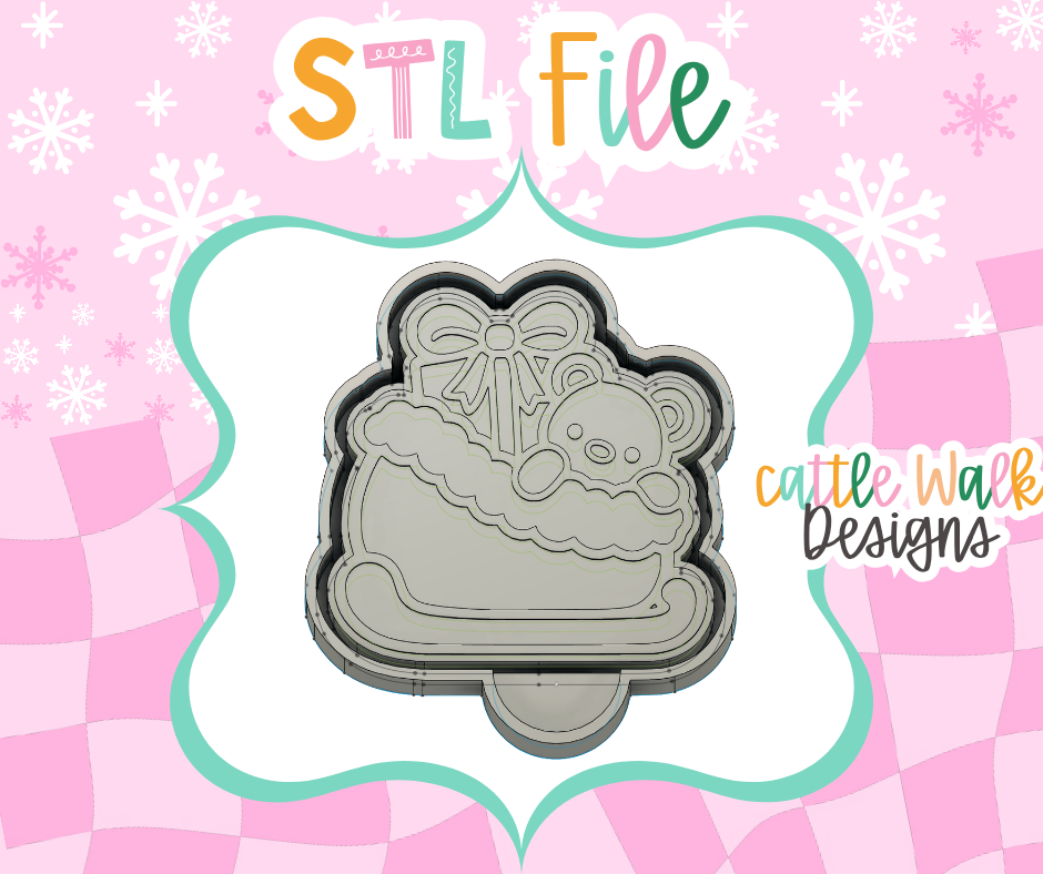Cozy Teddy Bear in Sleigh with Bow STL Mold File