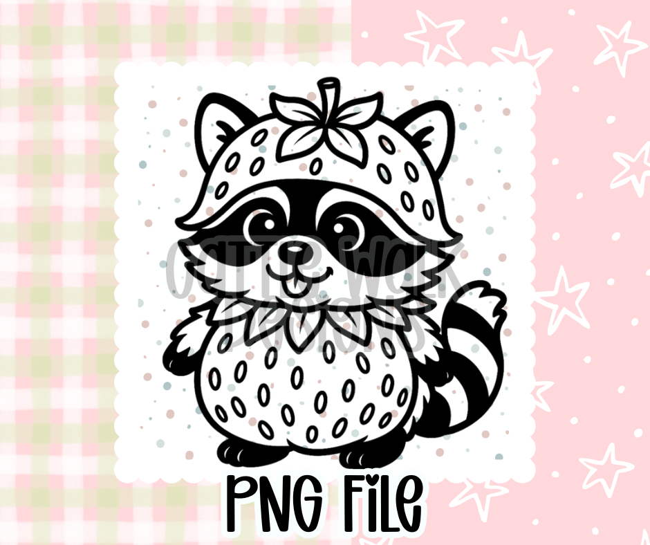 Strawberry Raccoon Outline – Chunky Bold Freshie PNG