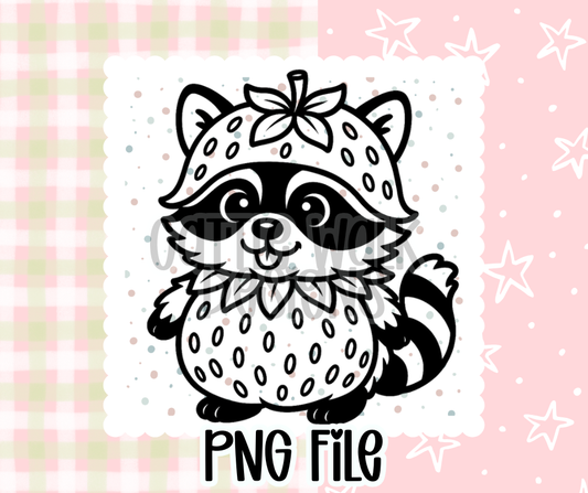 Strawberry Raccoon Outline – Chunky Bold Freshie PNG