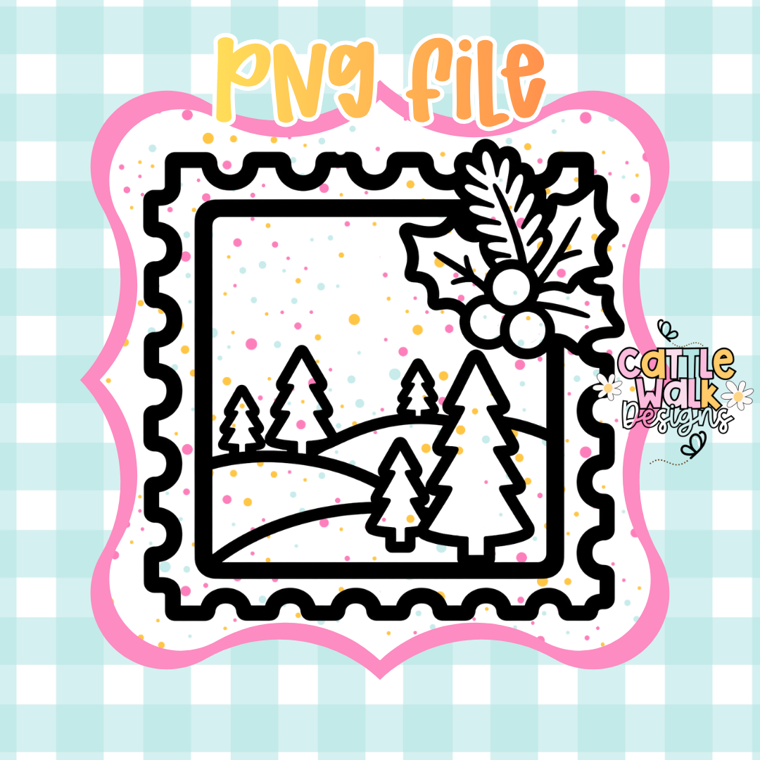 Christmas Postage Stamp Winter Landscape PNG | Commercial Use Digital Download | Instant Download