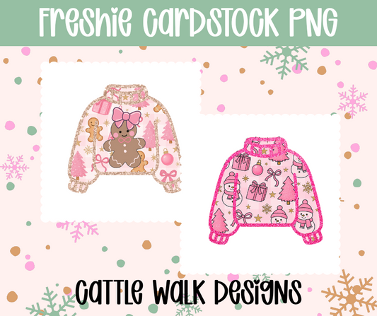 Pink Gingerbread & Snowman Sweater Freshie Cardstock PNG Bundle | Christmas Digital Download