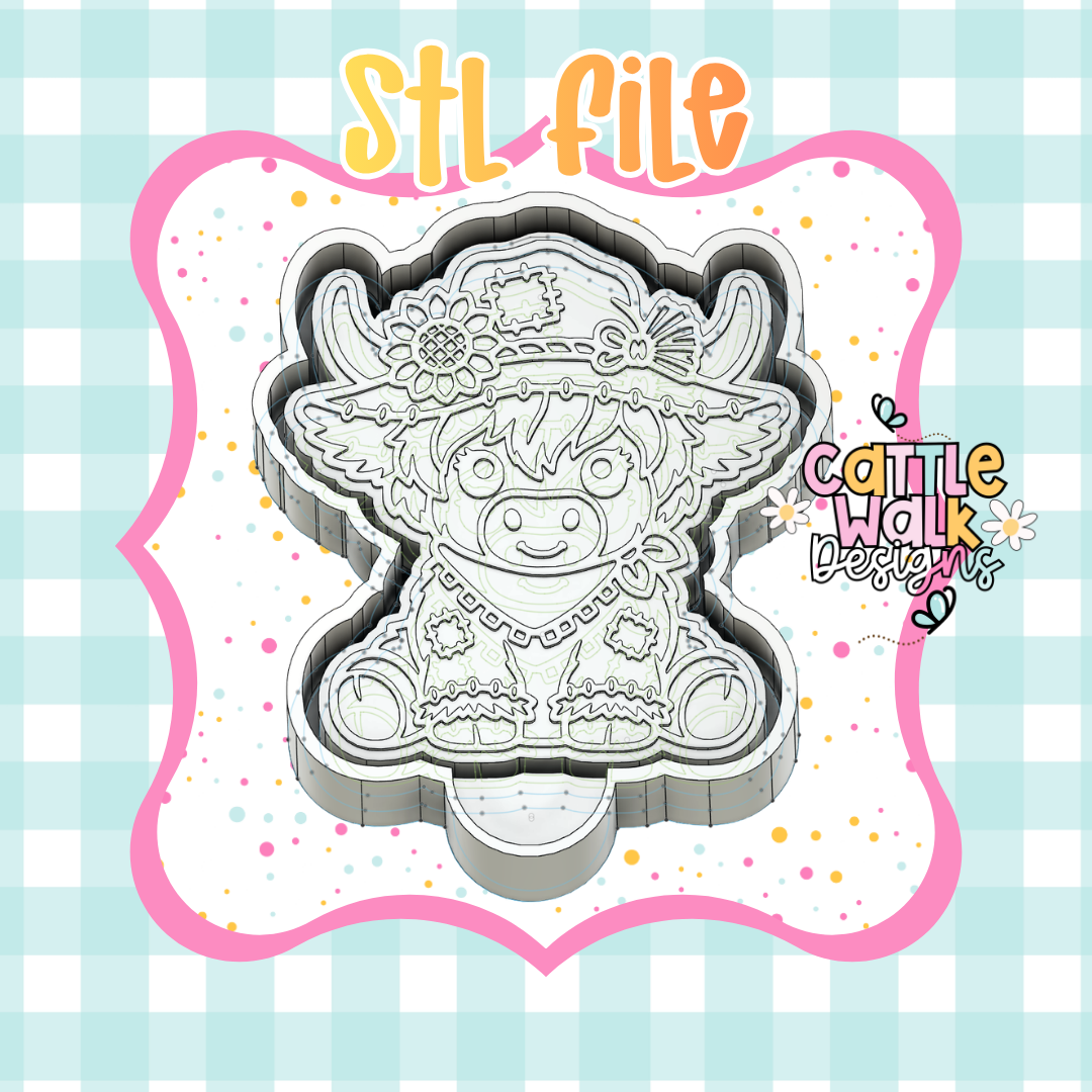 🌻 Patchwork Scarecrow Highland Cow STL Mold File | Farmhouse Freshie Mold Housing STL | Digital Download