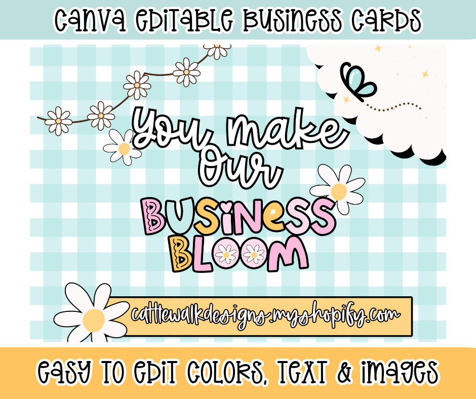 Editable Canva Business Card Template – Bloom With Us Thank You Insert | QR Code, Discount Code & Social Media Card | Small Business Marketing Template