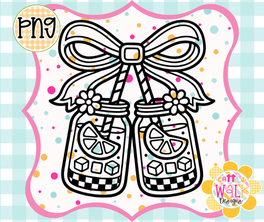 Cherry Bow Lemonade Jars PNG | Summer Mason Jar Drink Design | Bold Outline Freshie Digital Download