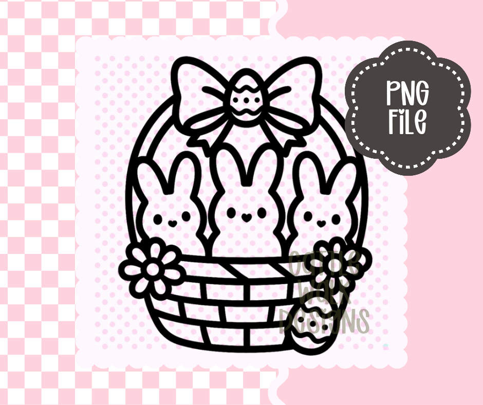 Easter Basket with Bunny Peeps & Bow – Cute Easter PNG | Cattle Walk Designs
