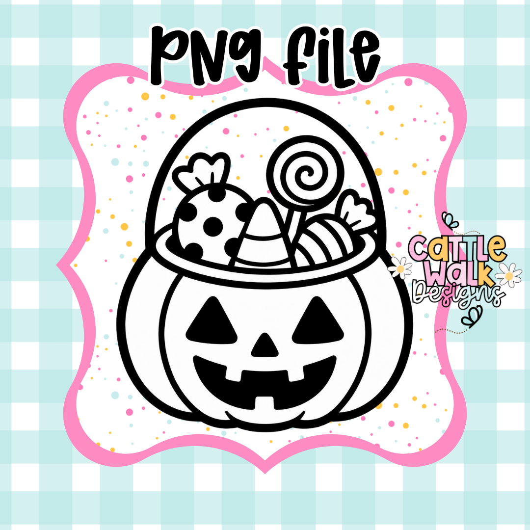 Jack O’ Lantern Candy Bucket PNG | Cute Halloween Pumpkin PNG | Kawaii CWD-Style Design