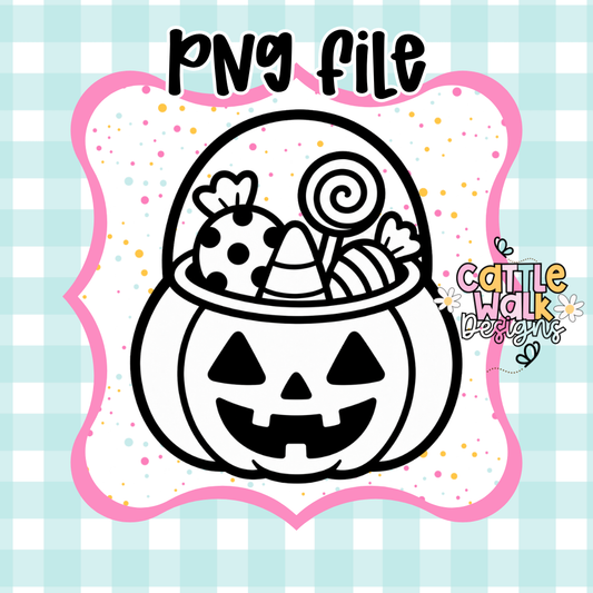 Jack O’ Lantern Candy Bucket PNG | Cute Halloween Pumpkin PNG | Kawaii CWD-Style Design