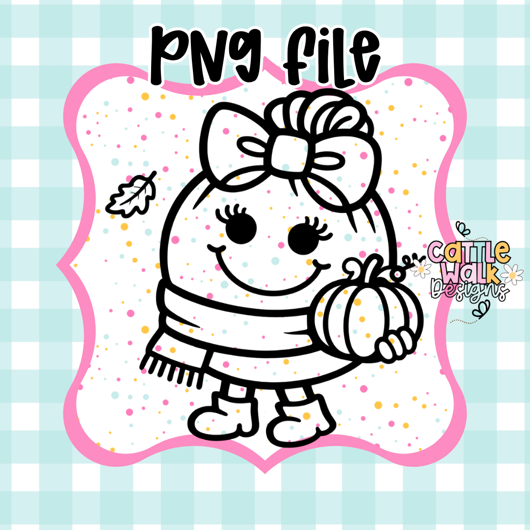 Little Miss Fall Era Character PNG (No Text) | Autumn Girl Design | Pumpkin Cozy Aesthetic | Blank Custom PNG | Freshie Mold PNG | CWD Bold Outline