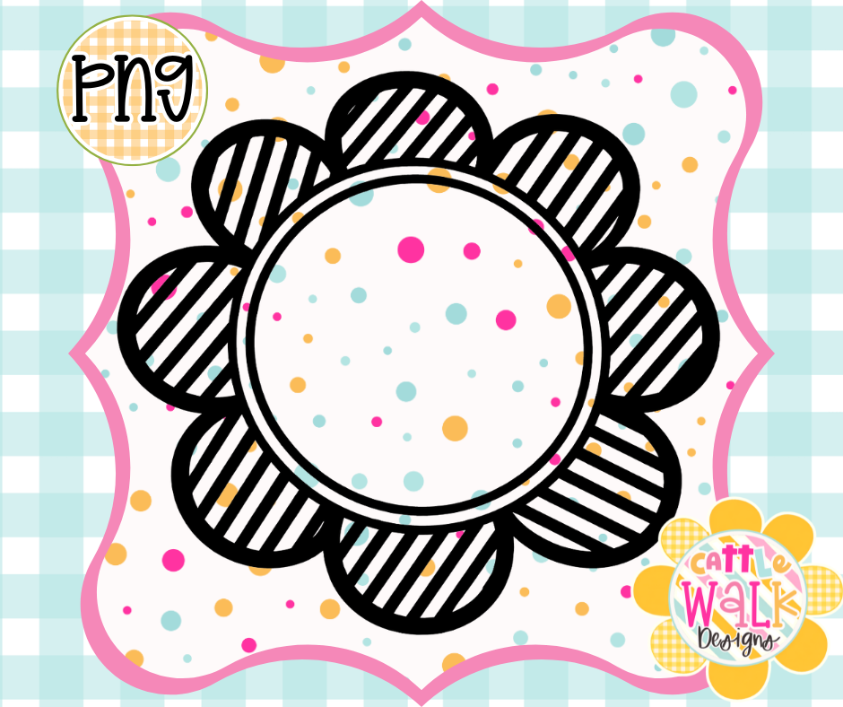 Flower Cardstock Insert PNG | Scalloped Frame Template | Bold Outline Freshie Backer Digital Download