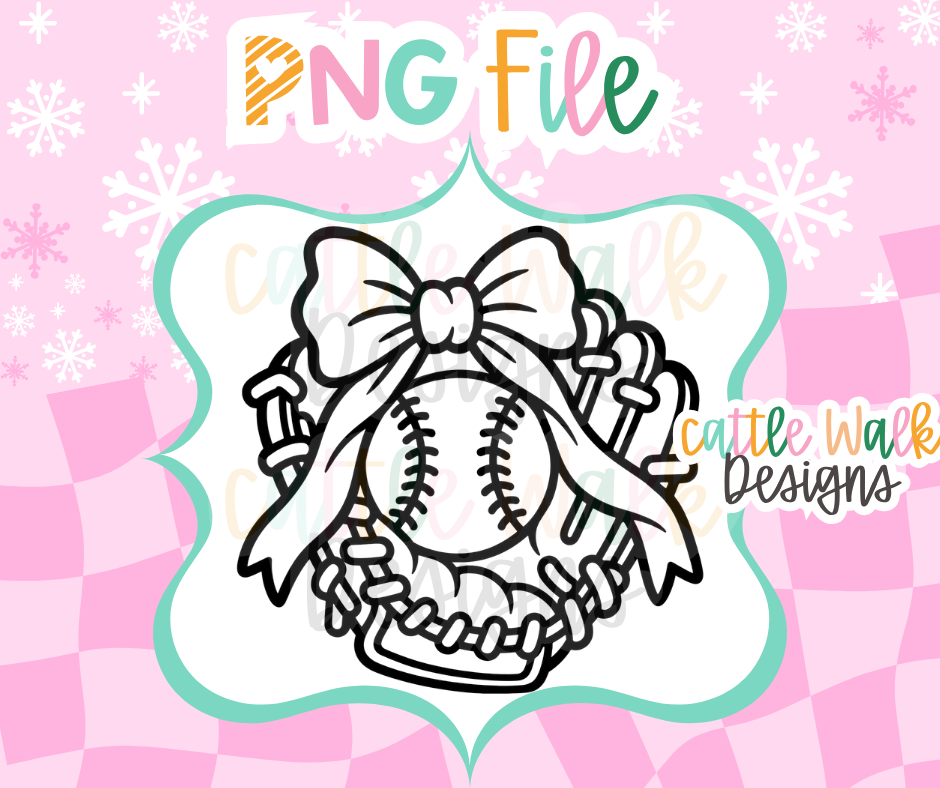 Baseball Glove with Bow PNG | Girly Baseball PNG | Baseball Mom Freshie Design | Sports Freshie Mold PNG | Digital Download
