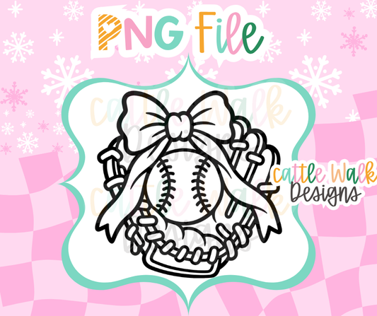 Baseball Glove with Bow PNG | Girly Baseball PNG | Baseball Mom Freshie Design | Sports Freshie Mold PNG | Digital Download