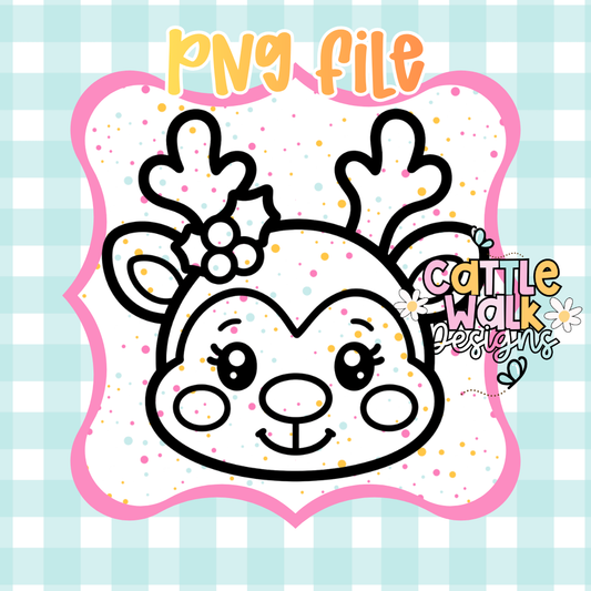 Cute Reindeer Girl Face PNG | Christmas Reindeer with Holly | Kawaii Holiday PNG | Digital Download | Freshie PNG | Sublimation Design