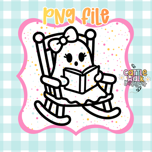 Ghost Reading in Rocking Chair PNG | Cozy Halloween Ghost Digital Download | Spooky Cute Sublimation PNG | Printable Design