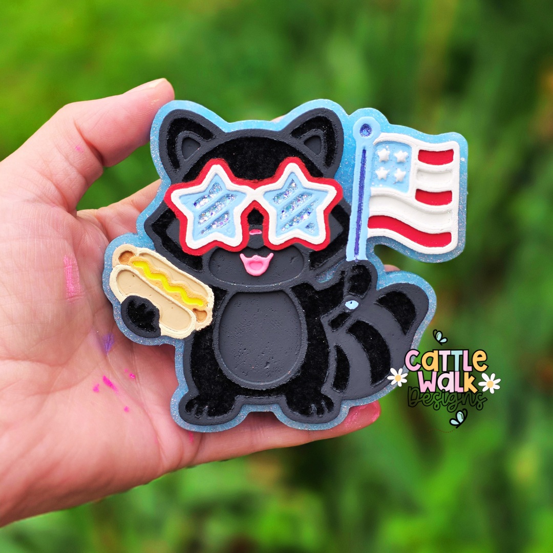 RTS Patriotic Raccoon Freshie | Pandora Skies Scent | 4th of July Car Freshie | Cute Americana Freshie