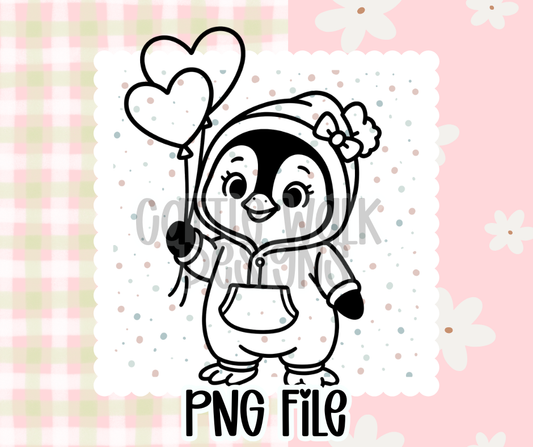 Sweetheart Penguin Valentine Heart Balloons Outline – Chunky Bold Freshie PNG