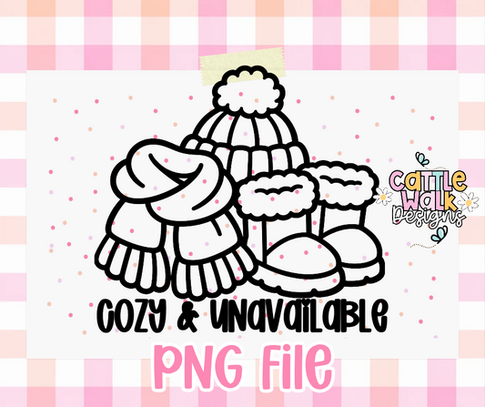 Cozy & Unavailable PNG | Funny Winter Girl PNG | Beanie Scarf & Boots Design