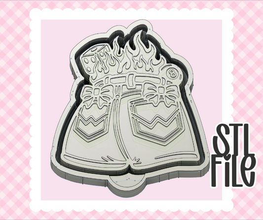 Dice Flame Bow Pocket Shorts STL File | Chunky Bold & Mold-Ready 3D Print Design