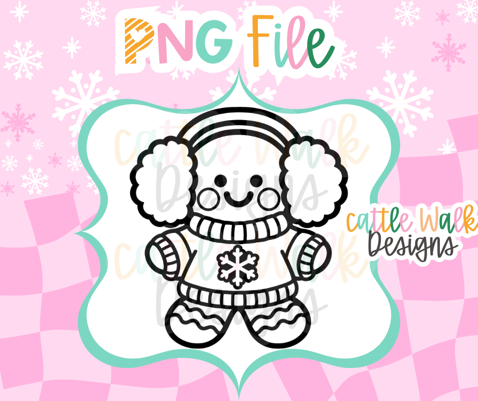 Winter Gingerbread PNG | Gingerbread with Earmuffs PNG | Cozy Christmas Gingerbread Freshie Design | Digital Download