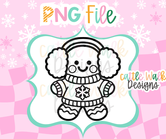 Winter Gingerbread PNG | Gingerbread with Earmuffs PNG | Cozy Christmas Gingerbread Freshie Design | Digital Download
