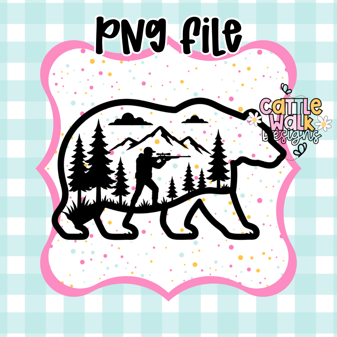 Bear Hunting PNG | Hunter Wilderness Sublimation Design