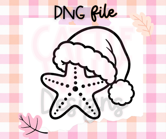 Christmas Starfish Santa Hat PNG | Coastal Christmas Digital Download