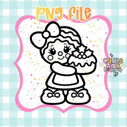 Cute Christmas Girl with Pudding PNG | Holiday Baking Digital Download | Christmas Sublimation PNG | Printable Design