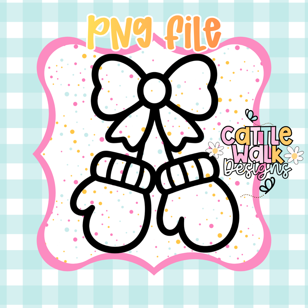 Christmas Mittens with Bow PNG | Cute Winter Mittens Sublimation Design | Digital Download