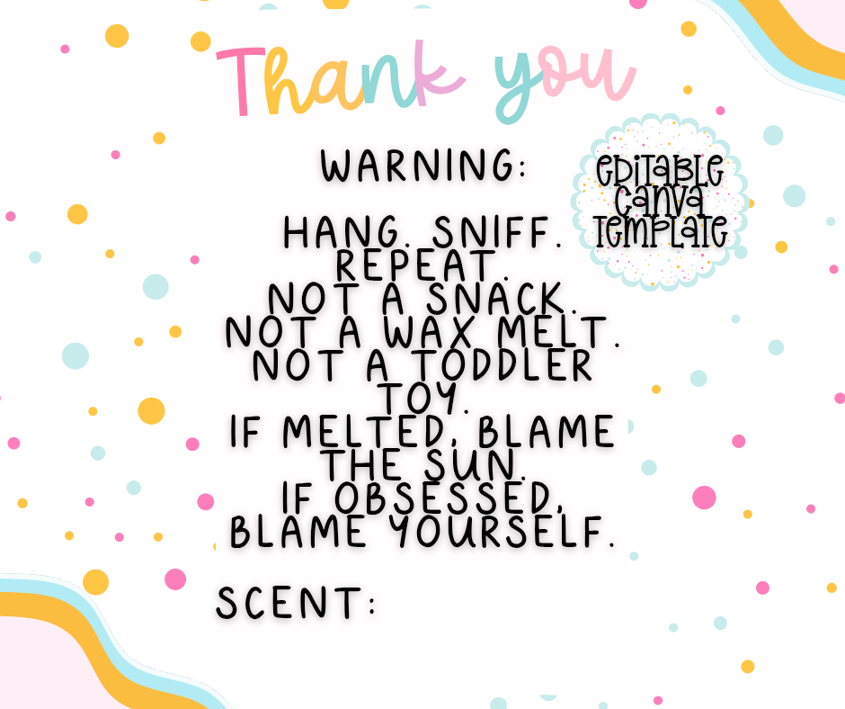 Editable Freshie Warning Insert Template | Funny Canva Packaging Card | Instant Download