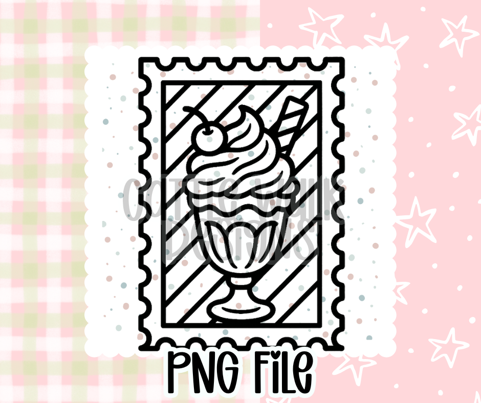 Ice Cream Sundae Stamp Outline – Chunky Bold Freshie PNG