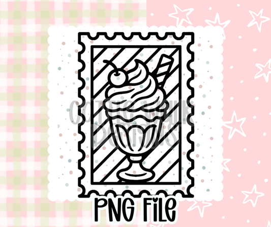 Ice Cream Sundae Stamp Outline – Chunky Bold Freshie PNG