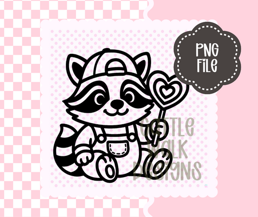 Cute Raccoon with Heart Lollipop – Valentine PNG | Cattle Walk Designs