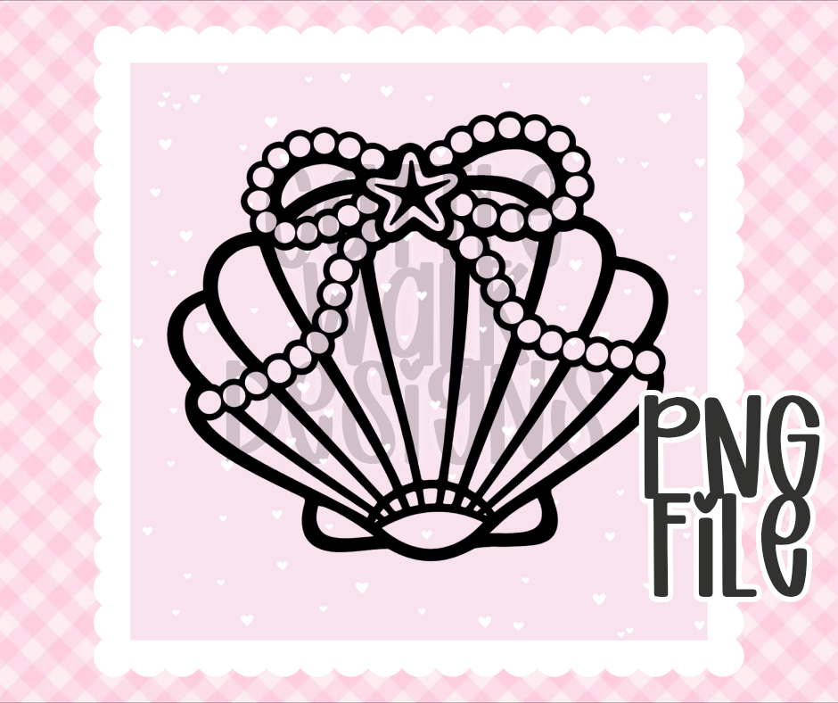 Coquette Pearl Seashell PNG | Bow & Pearl Ocean Design | Bold Black & White Outline | Freshie & Craft PNG