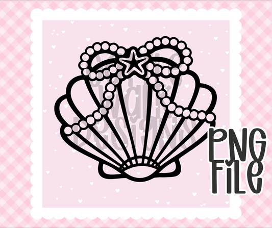 Coquette Pearl Seashell PNG | Bow & Pearl Ocean Design | Bold Black & White Outline | Freshie & Craft PNG