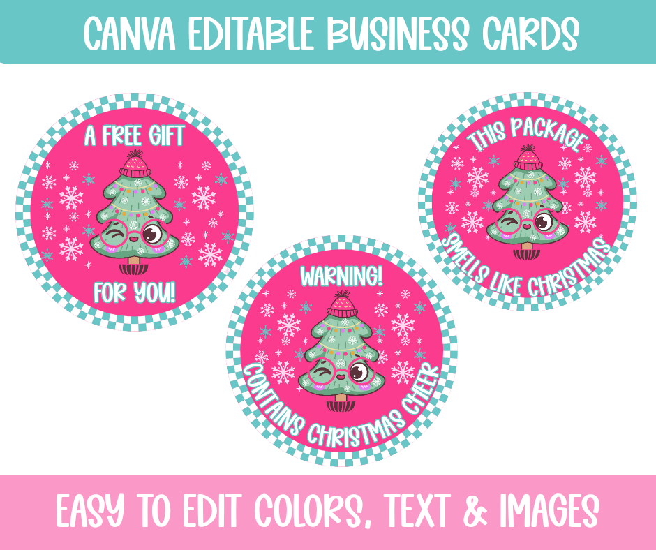 Editable Christmas Business Card & Sticker Set | Canva Template | Merry & Bright Small Business Thank You Cards