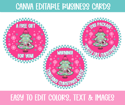 Editable Christmas Business Card & Sticker Set | Canva Template | Merry & Bright Small Business Thank You Cards