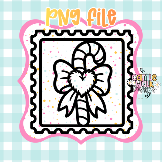 Christmas Candy Cane Bow Postage Stamp PNG | Whimsical Holiday Digital Download | Commercial Use
